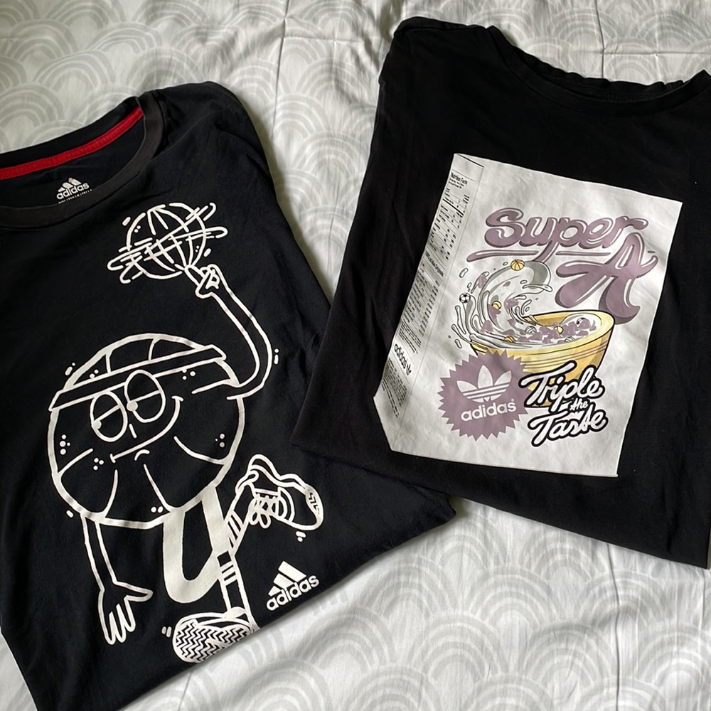 Adidas Basketball Themed Black Tees - Set of 2 - Boys XL